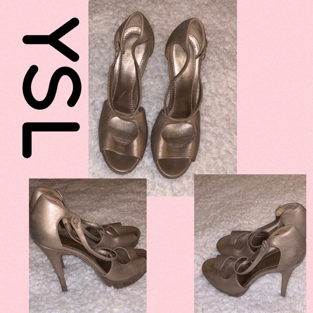 Yves Saint Laurent Gold strappy platform pumps